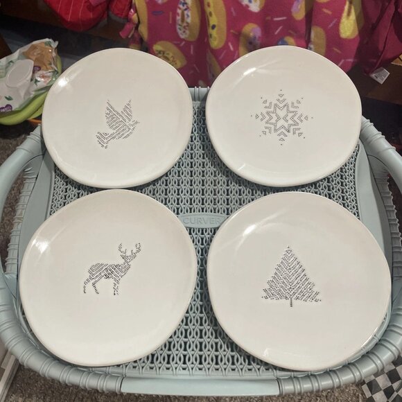 Hearth & Hand Magnolia Stoneware Embossed Christmas Appetizer Plates - Set Of 4 - Picture 2 of 3